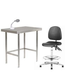Cleanroom Workstation Combi Offer - Stainless Steel Table + Cleanroom Chair